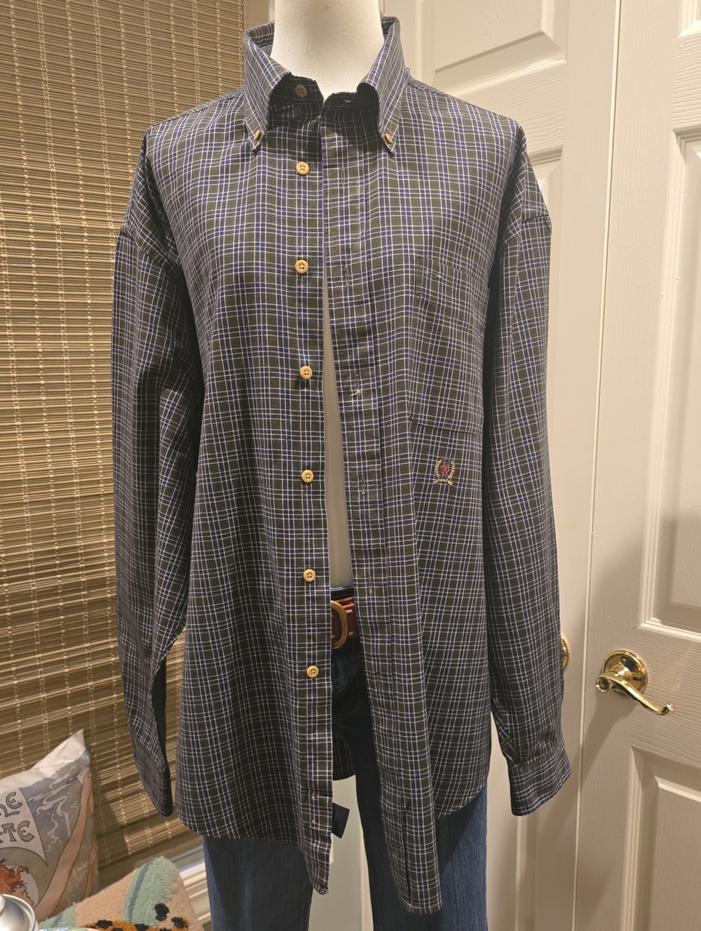 Tommy Hilfiger Navy, Light Blue & Green Plaid Button-Down Shirt